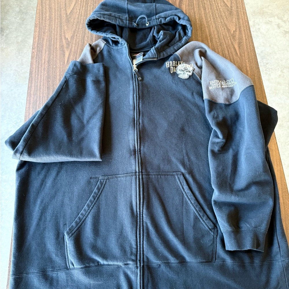 Harley-Davidson Black and Gray Zip-Up Hoodie